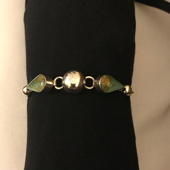 Italy Sterling Silver Resin Flower Link Bracelet - Picture 4 of 8